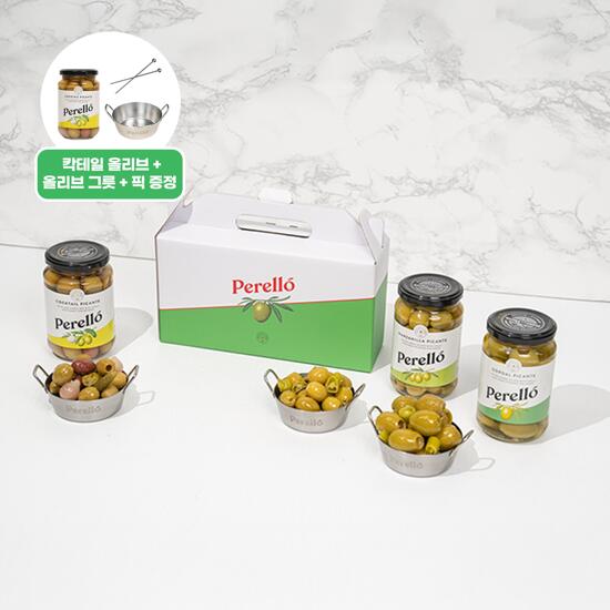 [페렐로올리브] 오감쇼 특별 패키지 (만자닐라2병+고달2병+칵테일3병+미니스텐그릇1p+올리브픽2p)