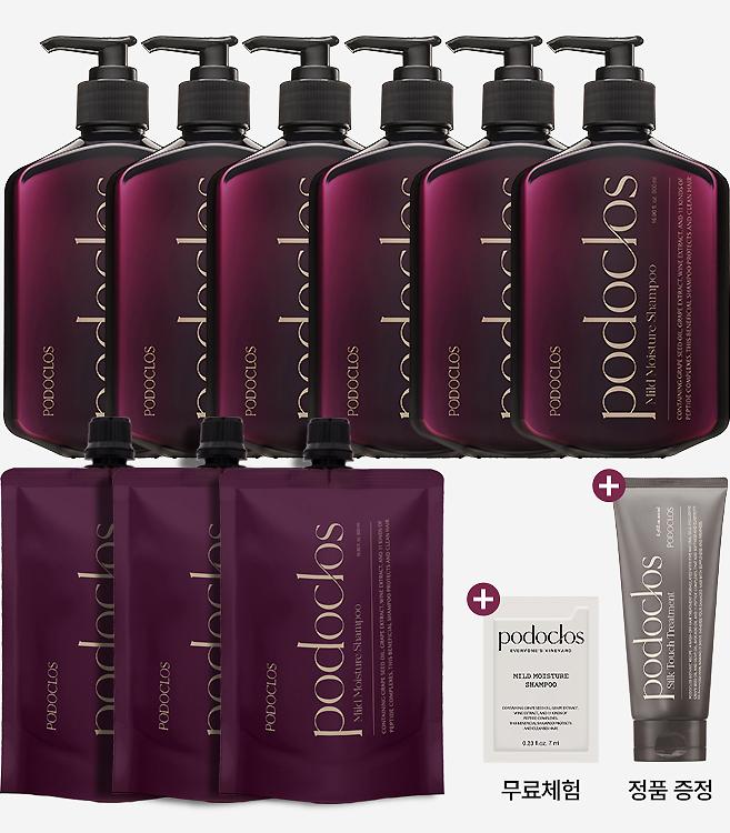 [TV쇼핑단독/청담샵패키지] 샴푸 500ml 6통+리필 500ml 3개+트리트먼트 200ml+체험분 1매