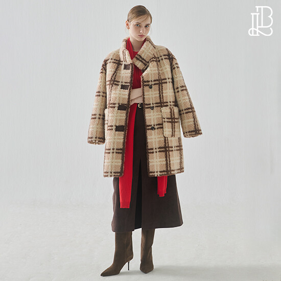 리오벨 26 FW 호주산 양모 100% 체크 양모 코트