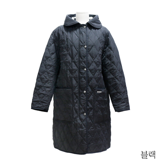 {버버리} 다이아몬드 퀼티드 롱 후드 코트 블랙