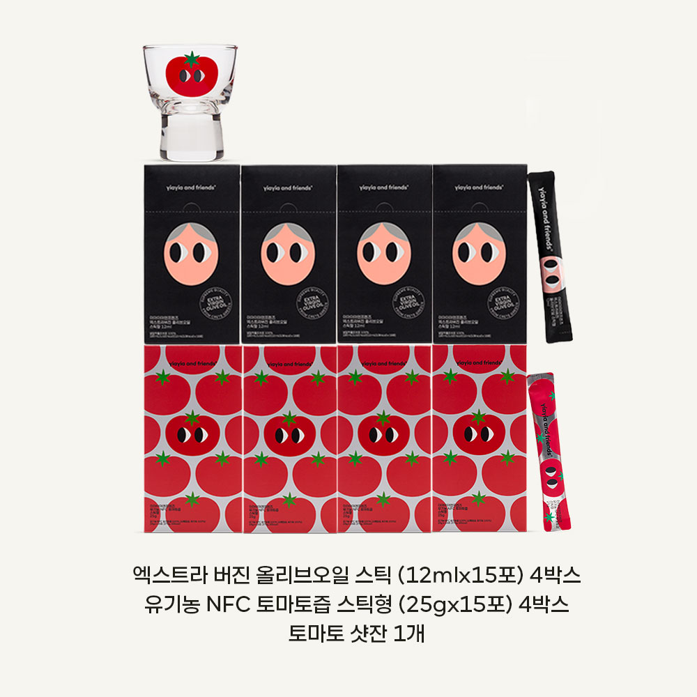 [7월 굿라이프 단독] 엑스트라버진 올리브오일 스틱형 4박스 + 유기농 NFC 토마토즙 스틱형 4박스 + 샷잔