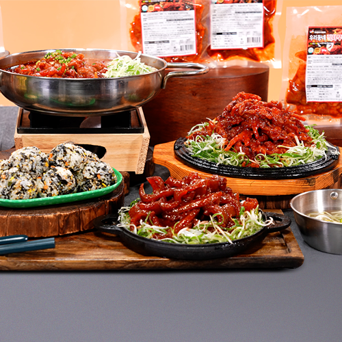 [전주모래내알짜시장]우리동네 직화 무뼈닭발 150g x 5팩 + 직화 돼지껍데기 150g x 2팩