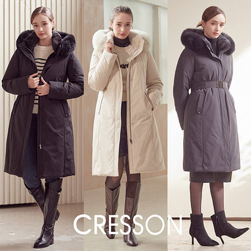 [방송에서만 SALE][CRESSON] 크레송 풀스킨 밍크 폭스 콤비 맥시 롱 구스다운