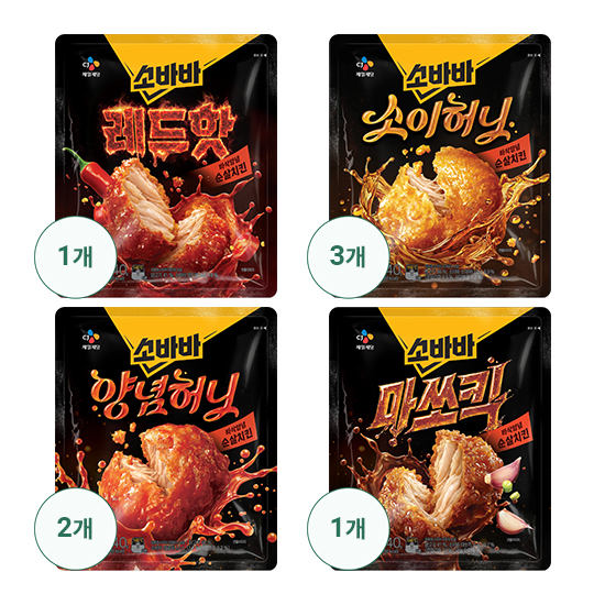 [CJ]고메 소이허니순살 240G x 3 + 양념순살 240G x 2 + 마쏘킥 순살 240G x 1 + 레드핫순살240G x 1
