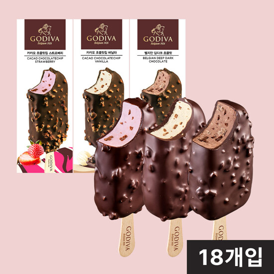 [방송에서만] 고디바 아이스크림 바 18개입 (초콜릿6+바닐라6+스트로베리6)