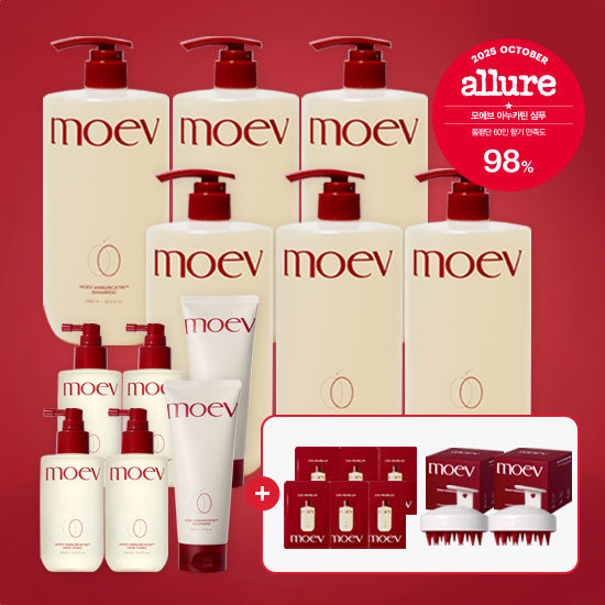 L)[moev] 모에브 아누카틴 탈모샴푸 트리플 구성 6통(1080ml)+헤어토닉 4통(150ml)+트리트먼트 2통(200g)+샴푸사쉐 6개(8ml) + 두피마사지브러쉬 2개