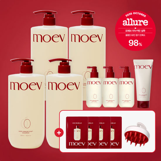 모에브 아누카틴 탈모샴푸 더블구성_4통(1080ml)+헤어토닉 3통(150ml)+트리트먼트 1통(200g)+[체험분]샴푸사쉐 4개(8ml) + 두피마사지브러쉬 1개