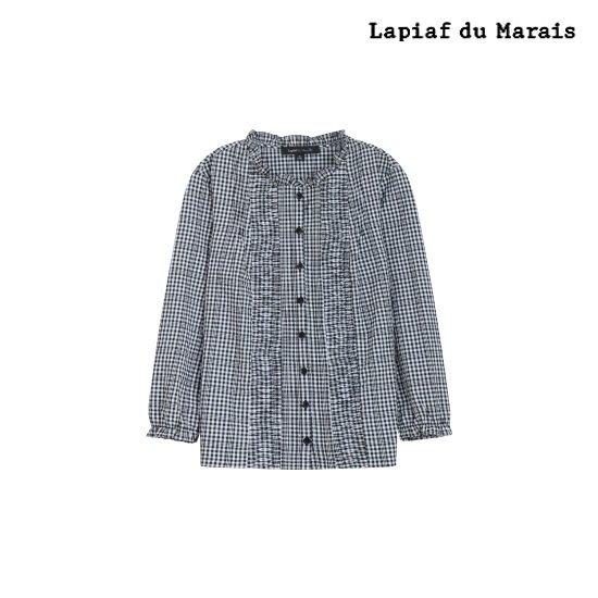 라삐아프 26FW 핀턱 볼륨 블라우스 2종(깅엄체크+블랙) 3