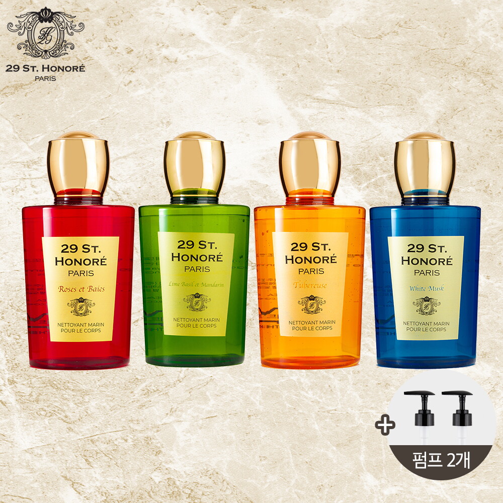 [파격패키지]뱅네프 생토로레 1779 퍼퓸 바디워시 280ml* 4종(화이트머스크+로즈앤베이+튜베로즈+바질만다린)+펌프2