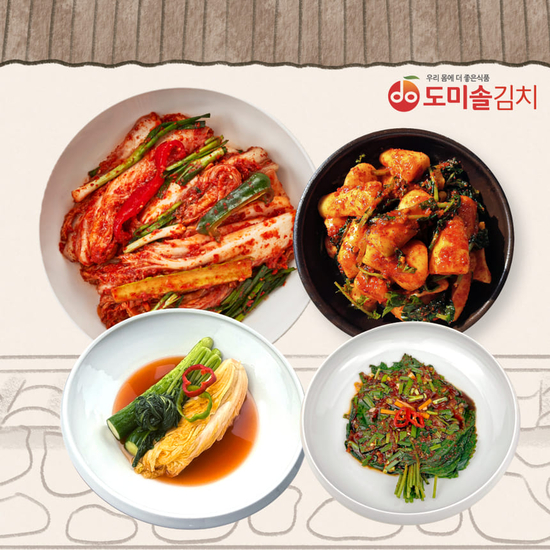 [도미솔] 특선겉절이3kg+삼색물김치3kg+총각김치2kg+깻잎김치0.5kg