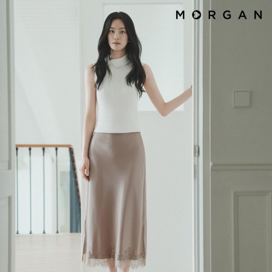 모르간 26FW 레이스 새틴스커트 3