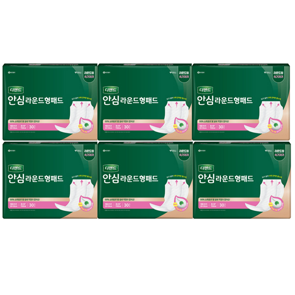 안심 성인 요실금용 라운드형 패드 30개입 6팩