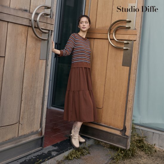 스튜디오디페 26FW 7부 스트라이프 원피스 2종 2