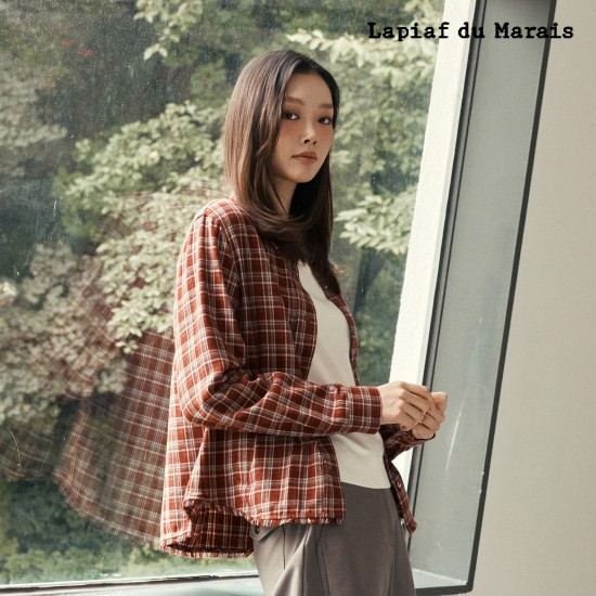 라삐아프 26FW 프린지 멀티 체크 아우터 셔츠 1종