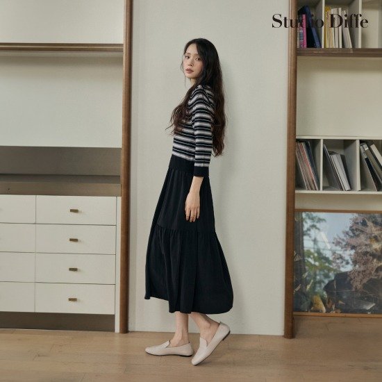 스튜디오디페 26FW 7부 스트라이프 원피스 2종
