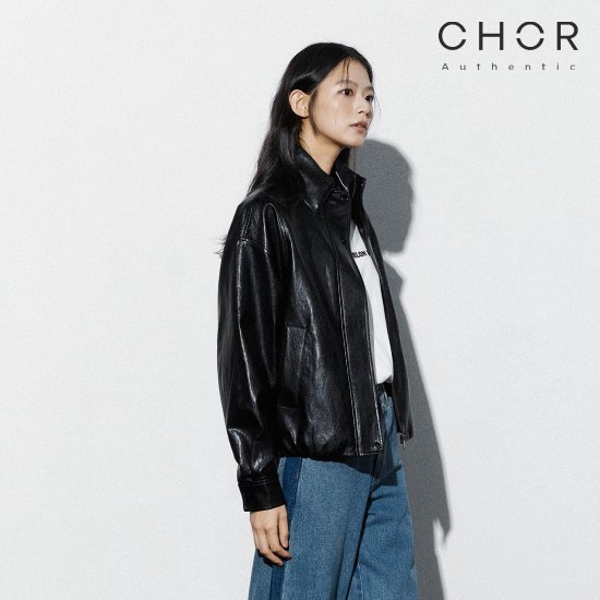 코어 어센틱 26FW 하이넥 FAUX 레더 블루종 2