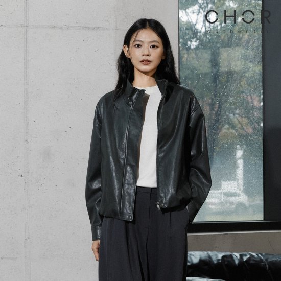 코어 어센틱 26FW 하이넥 FAUX 레더 블루종 3