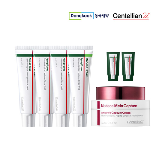 [동국제약] 마데카크림 에이징포커스50ml 4개 + 1ml 2개 + 마데카멜라캡처 앰플캡슐크림55ml 1개