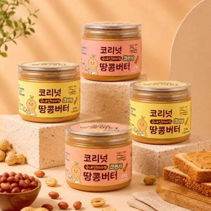 코리넛 국내산 100% 땅콩버터 4개(크리미+크런치)
