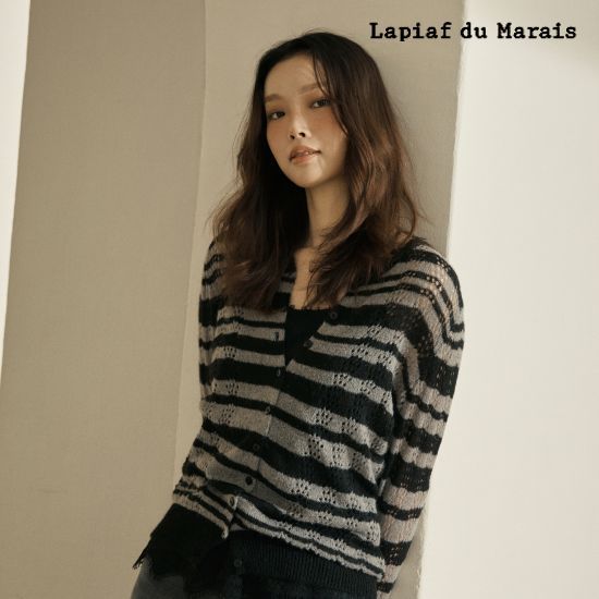 라삐아프 26FW 포인텔 시어 스트라이프 울 가디건 1종