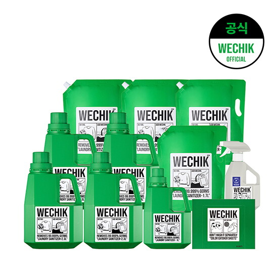 [2026 최초공개 패키지] 소독섬유유연제 2.3L 4개+리필 1.7L 4개+유연제 1L 1개+탈취제 500ml 1개+이염방지시트 30매 1개
