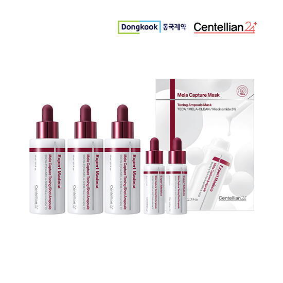 동국제약 마데카 멜라캡처 토닝샷 앰플 30ml 3개 + 15ml 2개 + 멜라캡처 토닝앰플마스크 25ml 4매