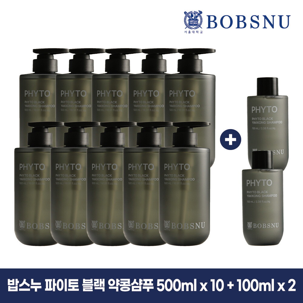 ★롯데 단독★[패밀리 패키지] 밥스누 파이토 블랙 약콩 샴푸 500ml*10통 + 밥스누 파이토 블랙 약콩 샴푸 100ml*2통