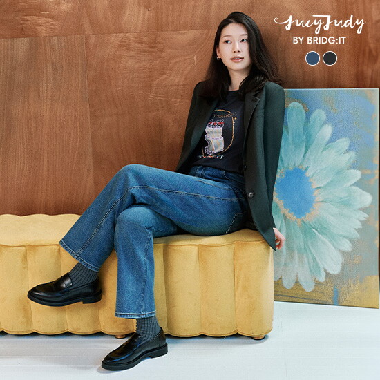 [바이브리짓X쥬시쥬디] 26FW 커브드 데님 팬츠 (+플라워참키링) 2