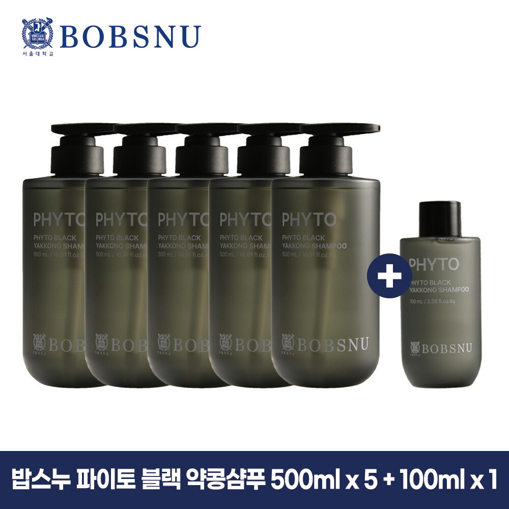 ★롯데 단독★[유리한 패키지] 밥스누 파이토 블랙 약콩 샴푸 500ml*5통 + 밥스누 파이토 블랙 약콩 샴푸 100ml*1통