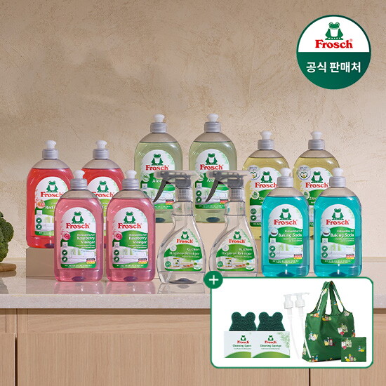 ★쇼핑리스트 단독 구성★ 프로쉬 독일직수입 주방세제 (500ml 10통+키친클리너 300ml 2통+수세미 2개+전용펌프 2개+프로쉬 장바구니 1개) 2