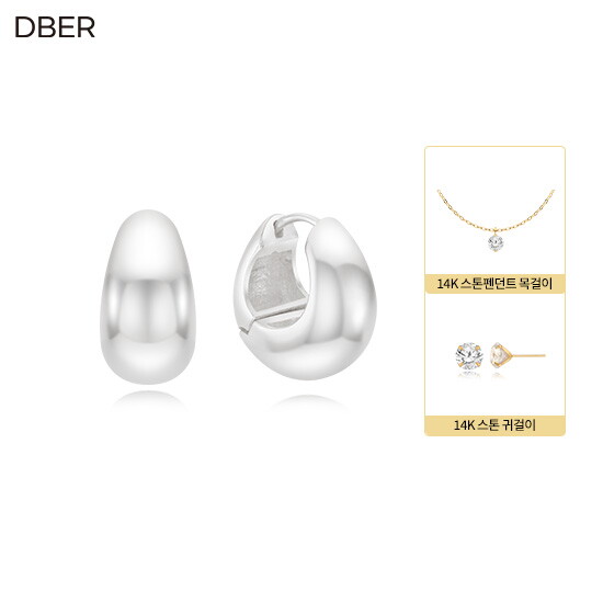 ● SILVER 925 볼륨 원터치 귀걸이 + 14K 스톤 펜던트 목걸이 + 14K 스톤 귀걸이