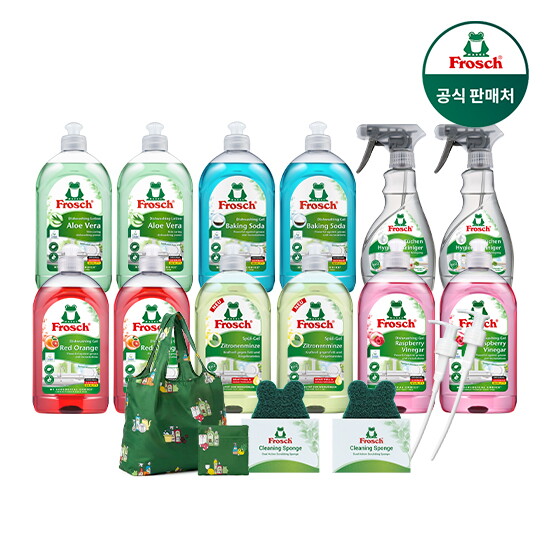 ★쇼핑리스트 단독 구성★ 프로쉬 독일직수입 주방세제 (500ml 10통+키친클리너 300ml 2통+수세미 2개+전용펌프 2개+프로쉬 장바구니 1개)