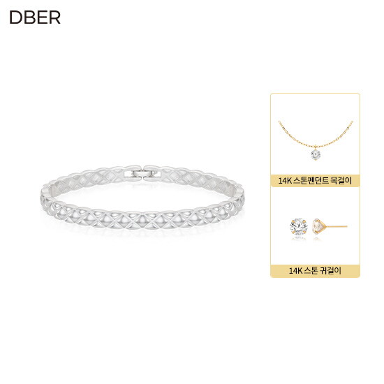 ● SILVER 925 볼륨 체크 뱅글 팔찌 + 14K 스톤 펜던트 목걸이 + 14K 스톤 귀걸이