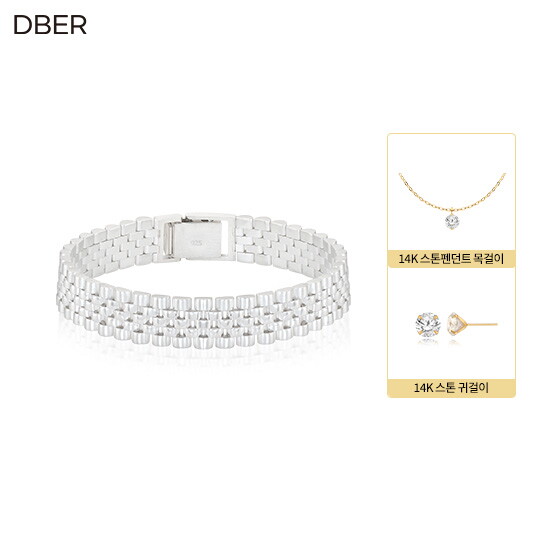 ● SILVER 925 헤리티지 럭스 체인 팔찌 + 14K 스톤 펜던트 목걸이 + 14K 스톤 귀걸이