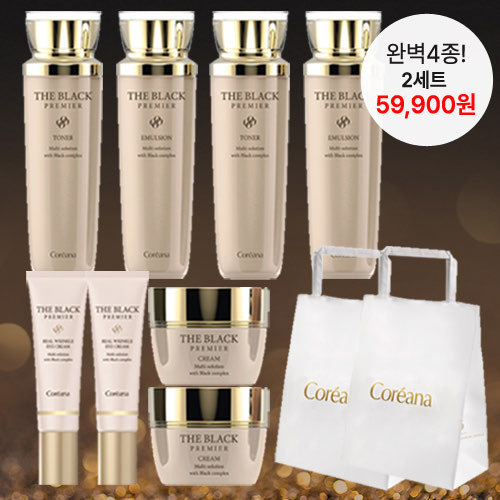 [코리아나] * [SK단독 이혜진패키지]더 블랙 프리미어 기초 4종 완벽 2세트(스킨,로션,크림, 아이크림,쇼핑백)