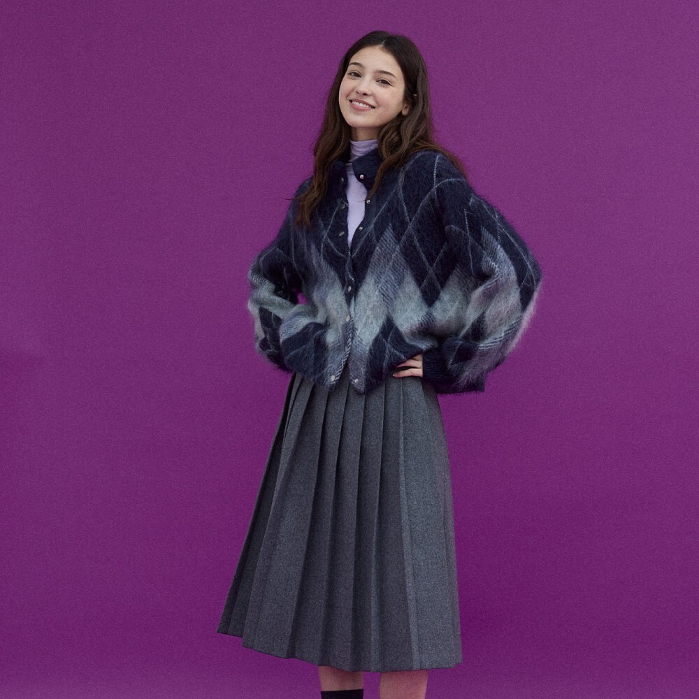 ●by 오일릴리 26FW 모헤어 울 블렌디드 아가일 보머 니트자켓