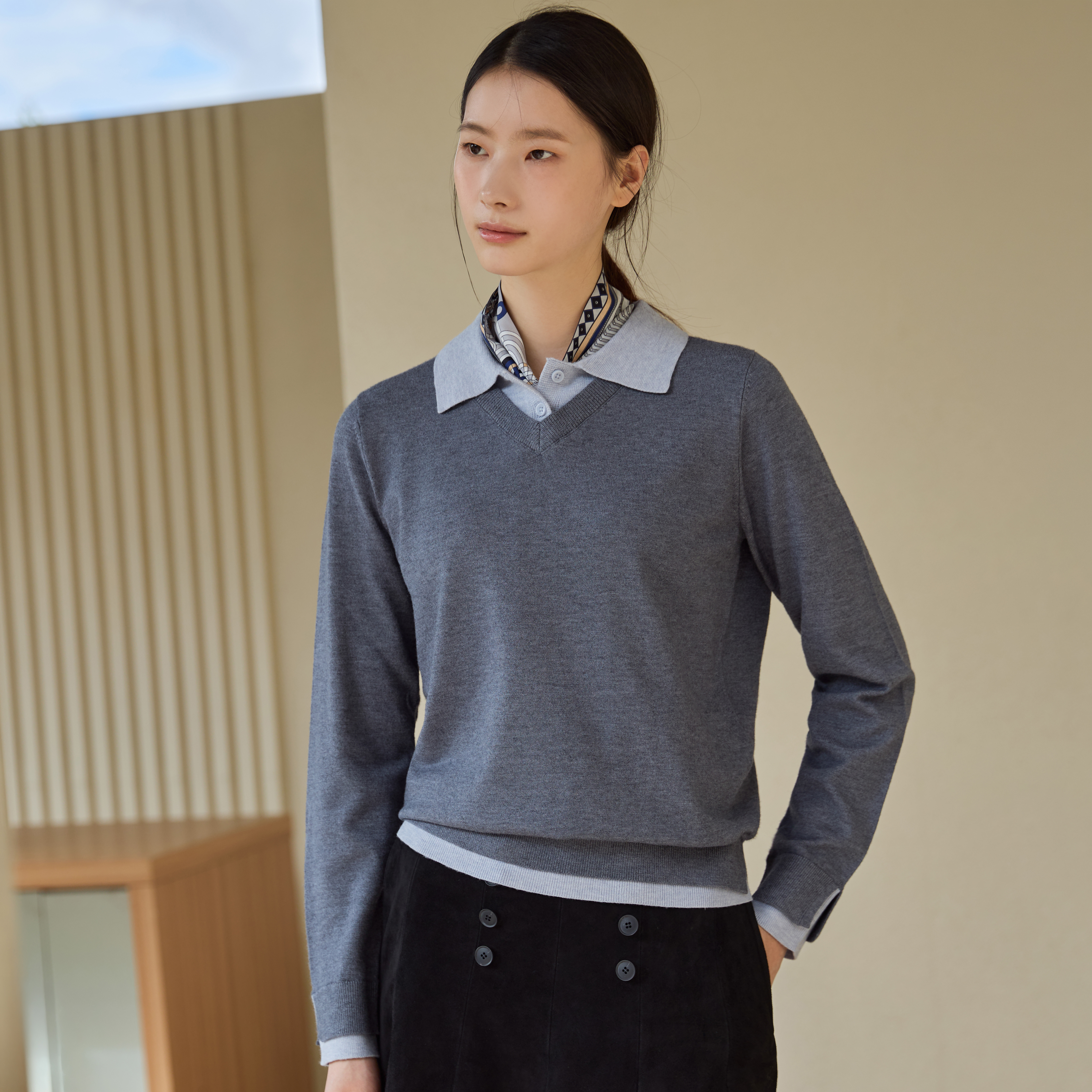 26F/W 어텀 레이어드 카라 니트 풀오버 3종 3
