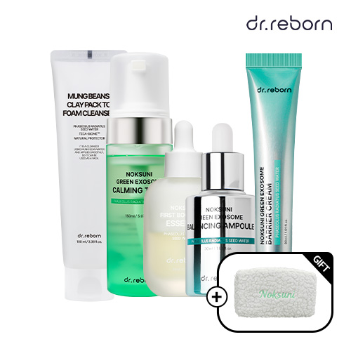 녹순이 부스팅 에센스 + 녹순이 토너 + 녹순이 앰플 + 녹순이 크림 + 녹두 팩두폼 100ml + 녹순이 폼폼 파우치 1개