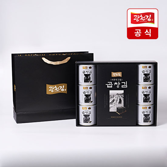 광천김 추석 선물세트 죽염담은 곱창 캔김 30g*6캔 + 지주식 구운 곱창 전장김 32g*5봉