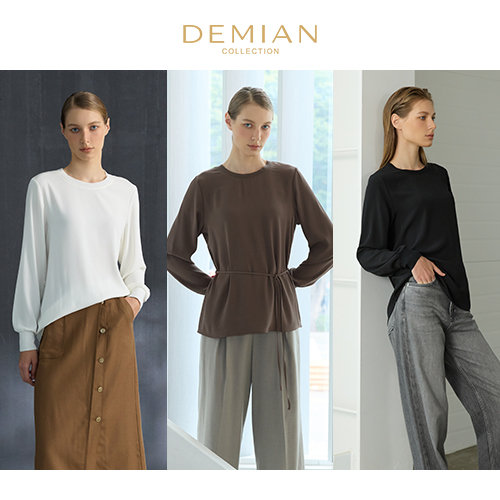 [데미안(DEMIAN)] 26FW 타임리스 니팅 블록 실키 플루이드 블라우스 3종