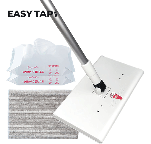[EASYTAB PRO] 봉길이 조절가능 원터치 물걸레 밀대 (전용 양면 걸레 1장 + 다용도 물청소포 30입 2팩)