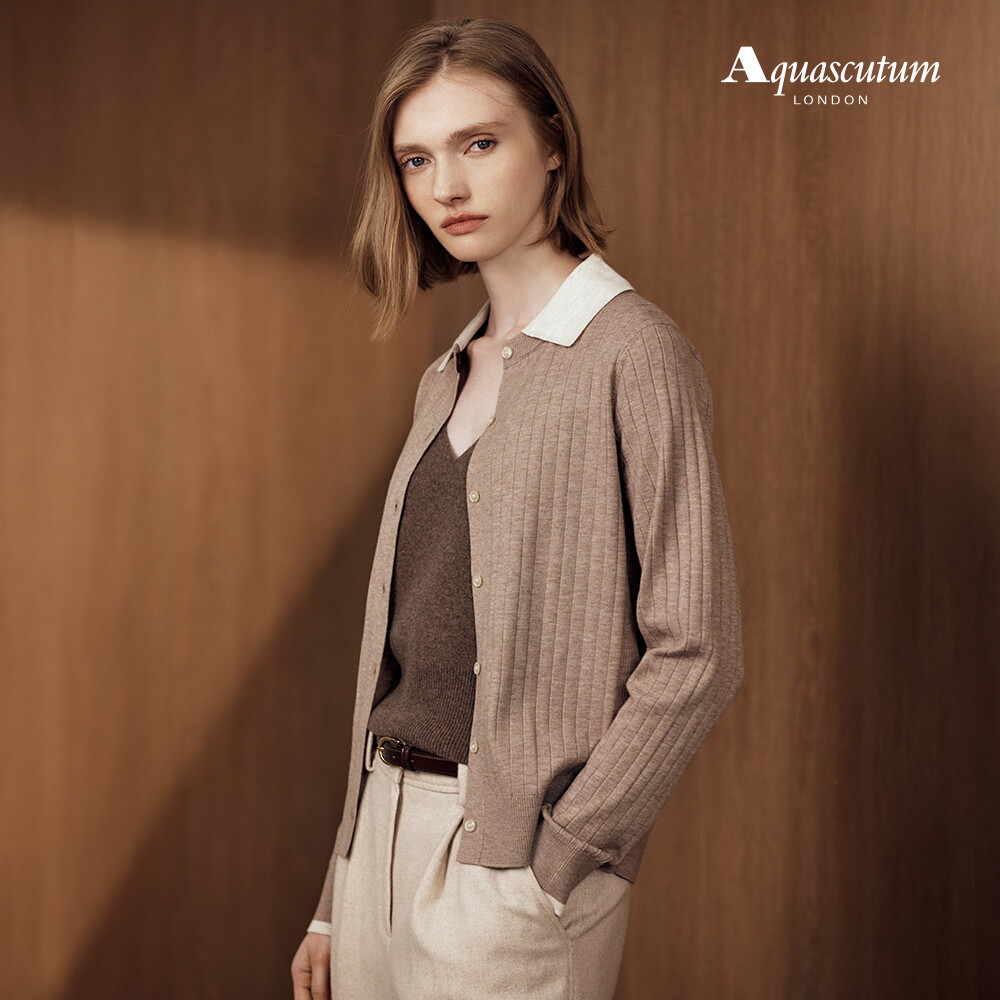 (D)아쿠아스큐텀 26FW 여성 울 블렌드 카라 니트 가디건 2종 3