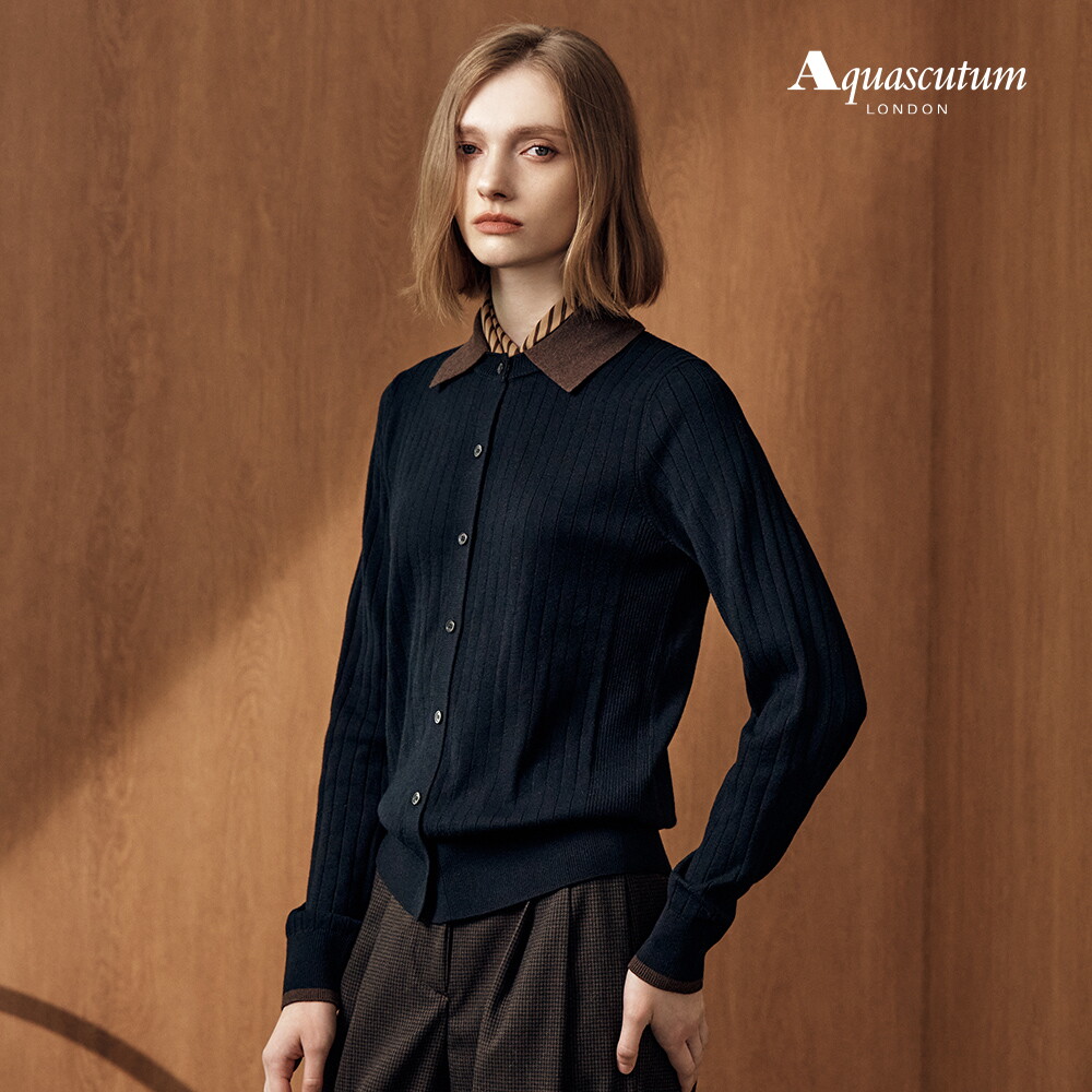 (C)아쿠아스큐텀 26FW 여성 울 블렌드 카라 니트 가디건 2종 2