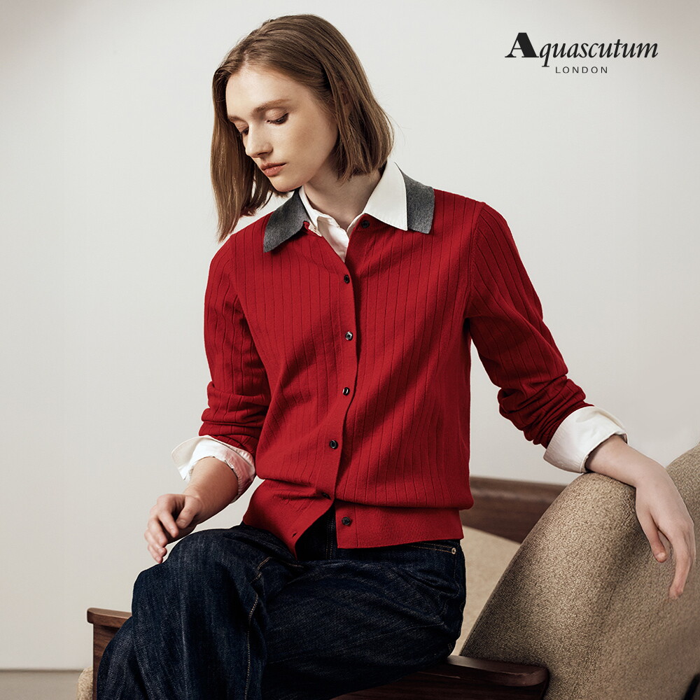 ○아쿠아스큐텀 26FW 여성 울 블렌드 카라 니트 가디건 2종 4