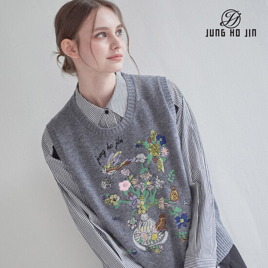 [Jung Ho Jin] 정호진 26FW 여성 울100 가든 아트 자수 베스트 1종 4