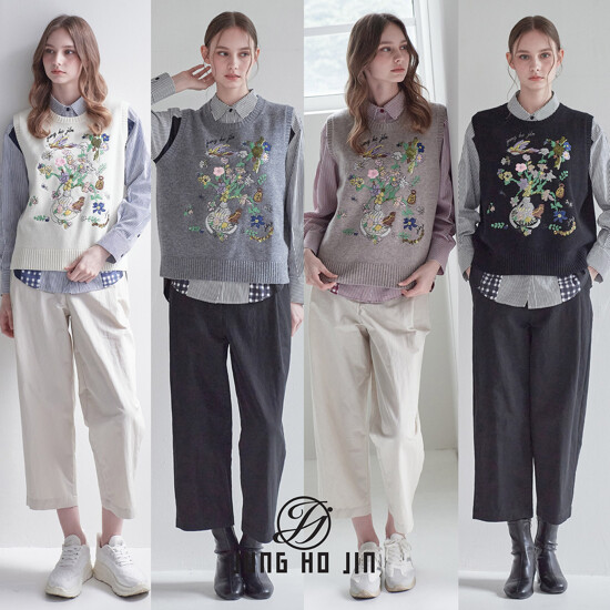 [Jung Ho Jin] 정호진 26FW 여성 울100 가든 아트 자수 베스트 1종