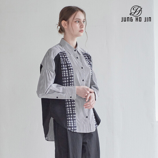 [Jung Ho Jin] 정호진 26FW 여성 멀티 패턴 셔링 셔츠 블라우스 1종 2