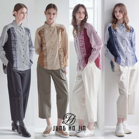 [Jung Ho Jin] 정호진 26FW 여성 멀티 패턴 셔링 셔츠 블라우스 1종