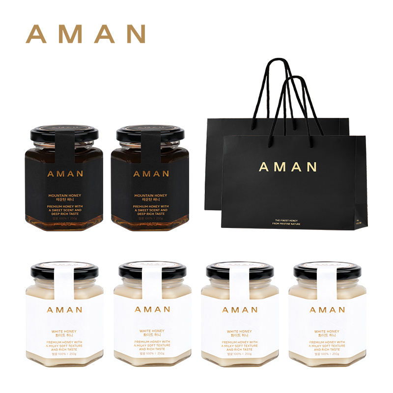 [동가게]AMAN 화이트 허니 250g x 4개+마운틴 허니 250g x 2+쇼핑백2