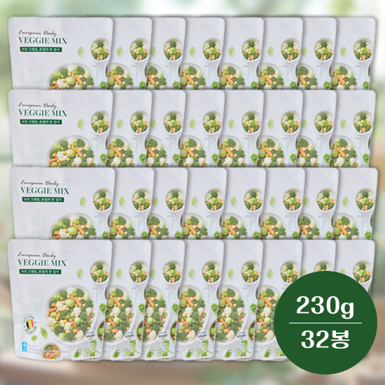 [방송에서만] 유러피안데일리베지믹스 230g x 32봉[방울양배추, 브로콜리, 콜리플라워, 그린빈, 베이비캐롯, 병아리콩]
